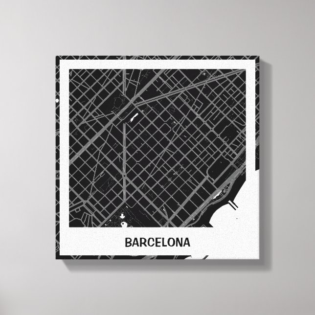 Lienzo mapa minimalista Barcelona - Negro-blanco (Anverso)