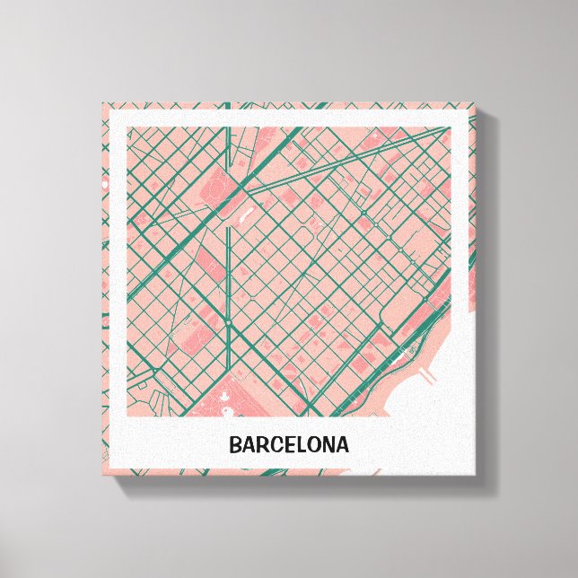 Lienzo mapa minimalista Barcelona - Rosa-verde (Anverso)