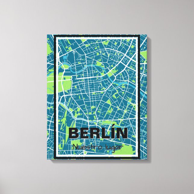Lienzo mapa minimalista Berlín - Azul-verde (Anverso)