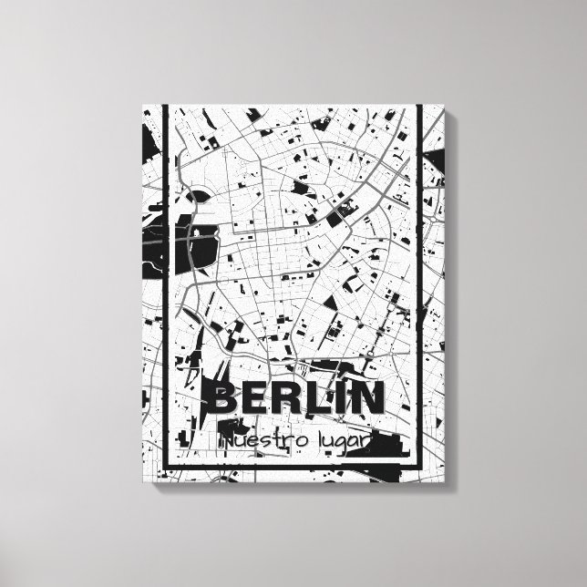 Lienzo mapa minimalista Berlín - Blanco-negro (Anverso)