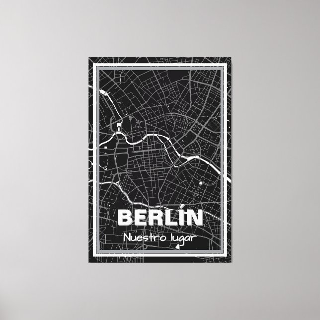  Lienzo mapa minimalista Berlín - Negro-blanco (Anverso)