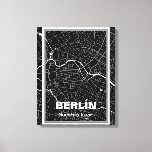  Lienzo mapa minimalista Berlín - Negro-blanco (Anverso)
