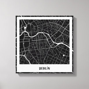 Lienzo mapa minimalista Berlín - Negro-blanco