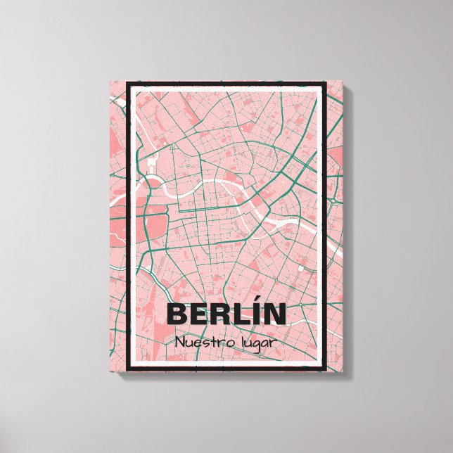 Lienzo mapa minimalista Berlín - Rosa-verde (Anverso)