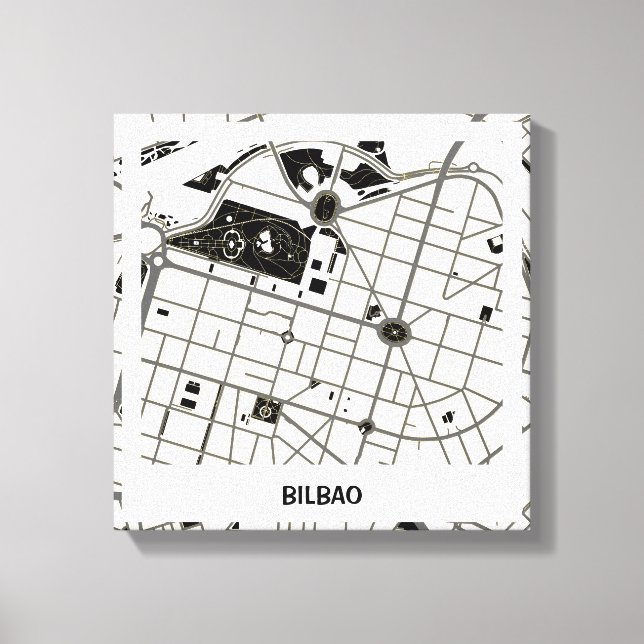Lienzo mapa minimalista Bilbao - Blanco-Negro (Anverso)