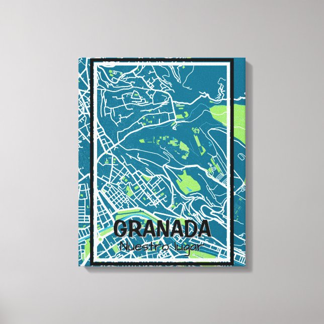 Lienzo mapa minimalista Granada - Azul-Verde (Anverso)
