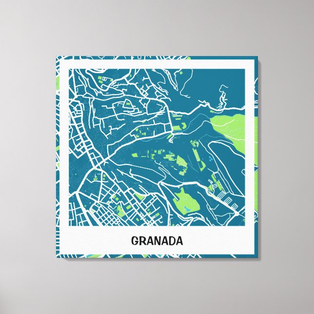 Lienzo mapa minimalista Granada - Azul-Verde (Anverso)