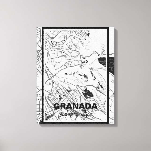 Lienzo mapa minimalista Granada - Blanco-negro (Anverso)