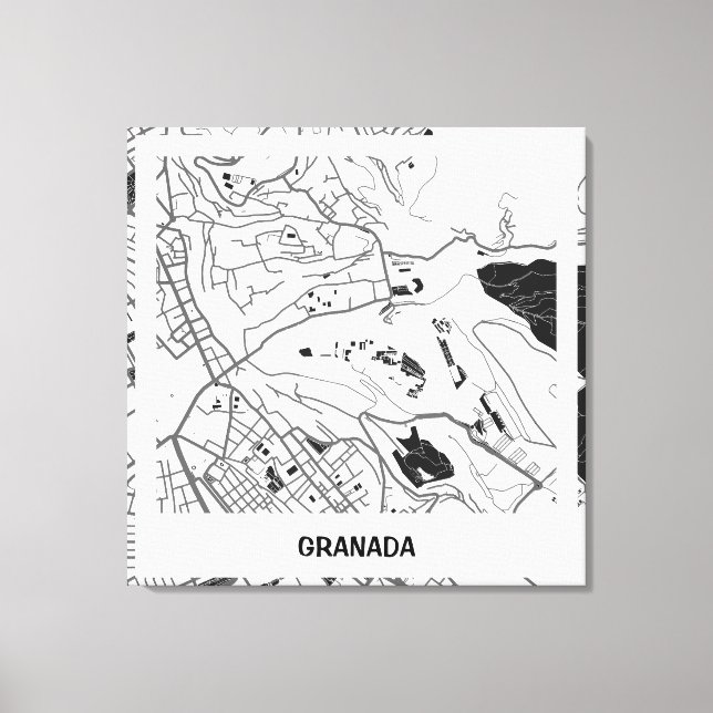 Lienzo mapa minimalista Granada - Blanco-Negro (Anverso)