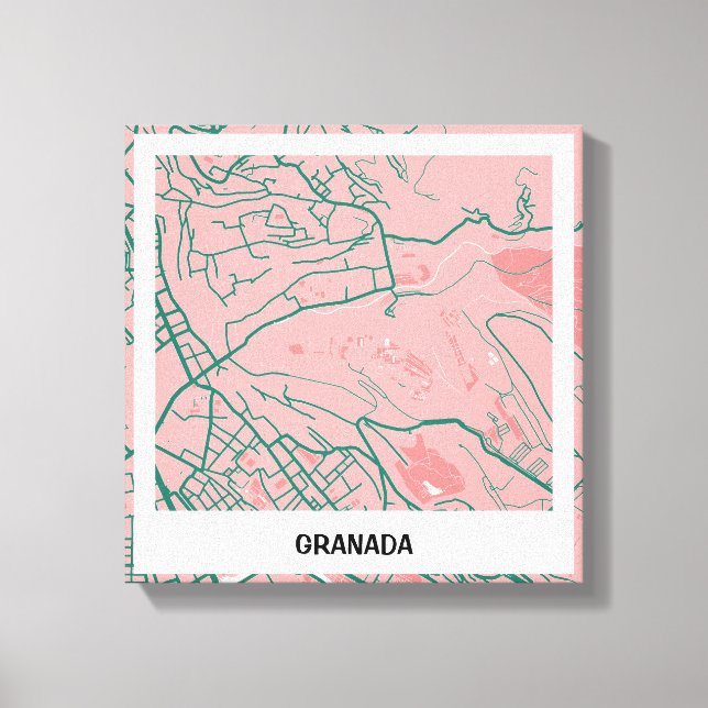 Lienzo mapa minimalista Granada - Rosa-verde (Anverso)