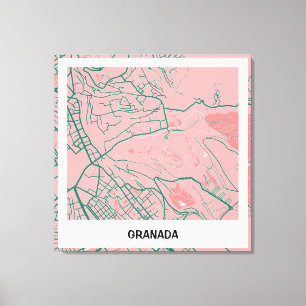 Lienzo mapa minimalista Granada - Rosa-verde
