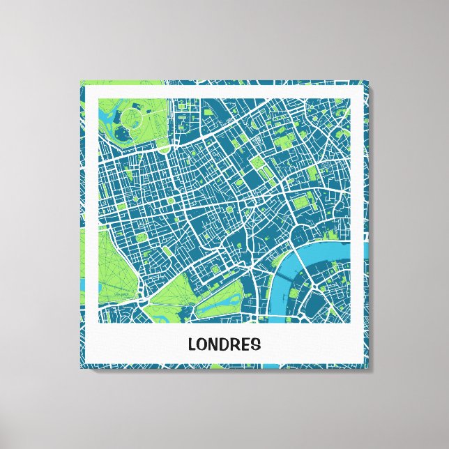 Lienzo mapa minimalista Londres  - Azul-Verde (Anverso)