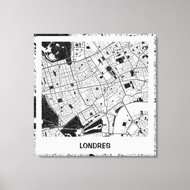 Lienzo mapa minimalista Londres  - Blanco-Negro (Anverso)