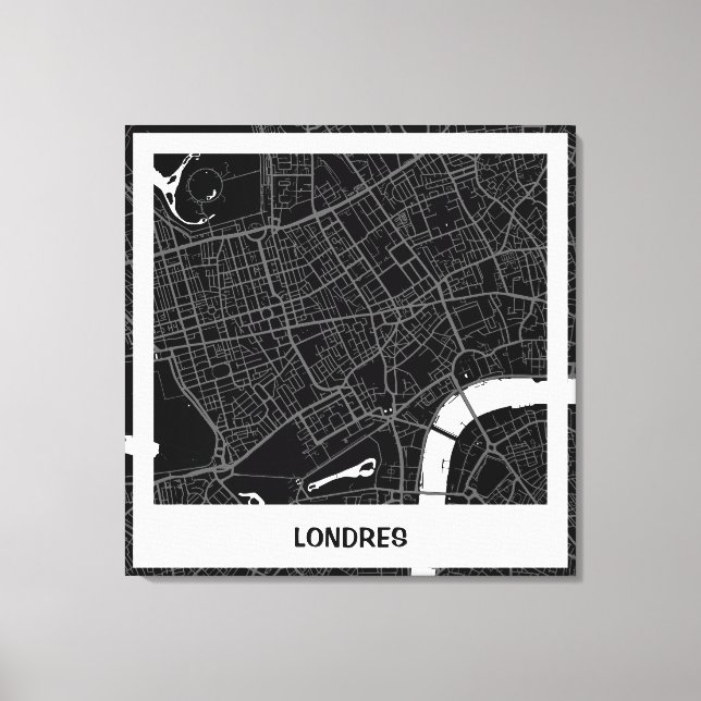 Lienzo mapa minimalista Londres  - Negro-blanco (Anverso)