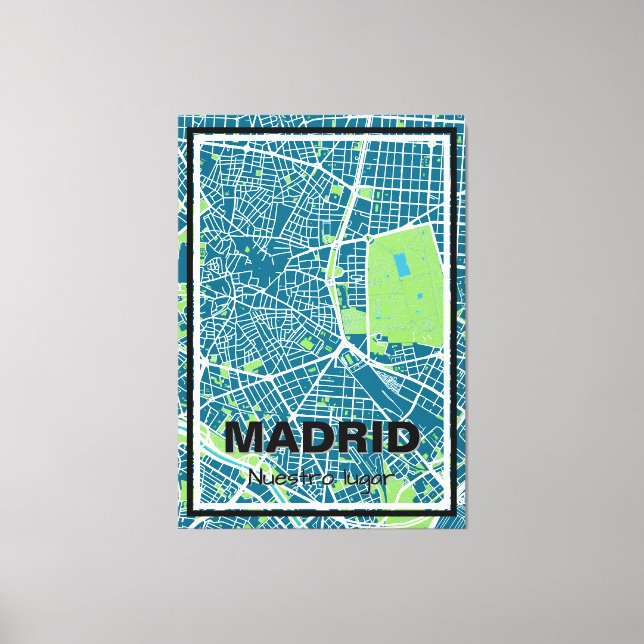 Lienzo mapa minimalista Madrid - Azul-verde (Anverso)