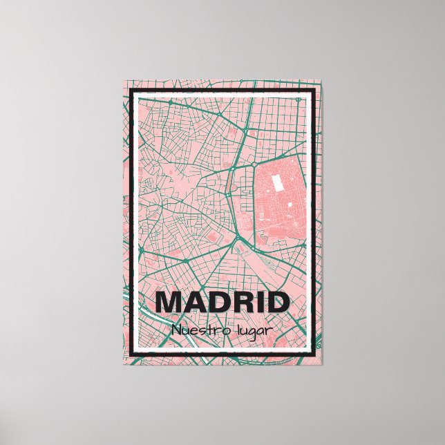 Lienzo mapa minimalista Madrid - Rosa-verde (Anverso)