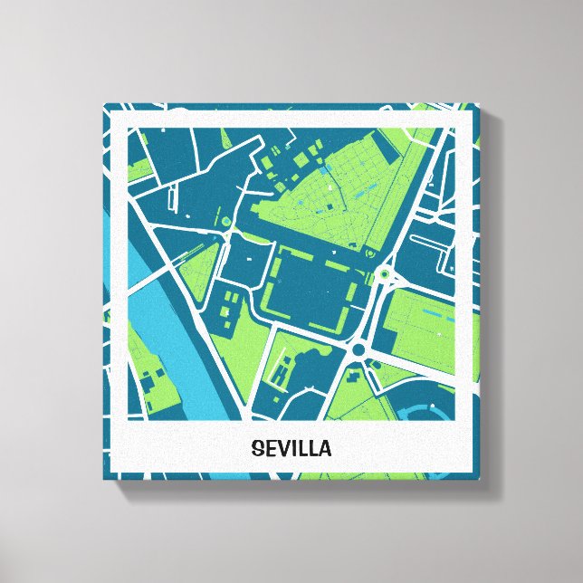 Lienzo mapa minimalista Sevilla - Azul-Verde (Anverso)