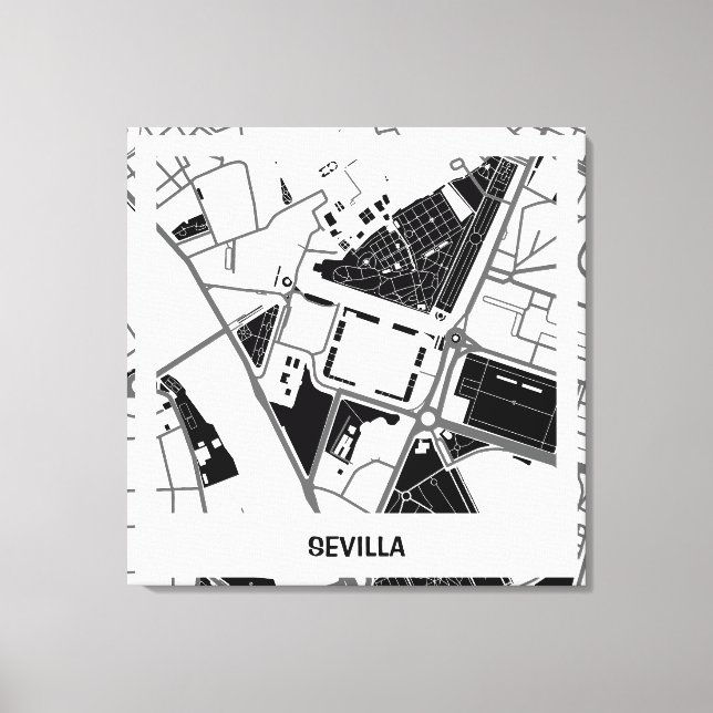 Lienzo mapa minimalista Sevilla - Blanco-Negro (Anverso)