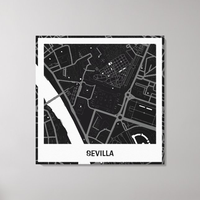 Lienzo mapa minimalista Sevilla - Negro-blanco (Anverso)
