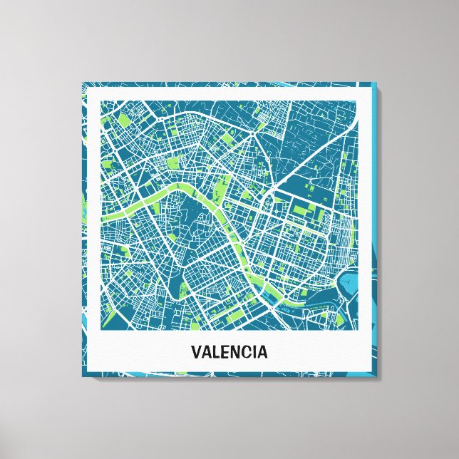 Lienzo mapa minimalista Valencia - Azul-Verde (Anverso)