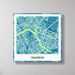 Lienzo mapa minimalista Valencia - Azul-Verde