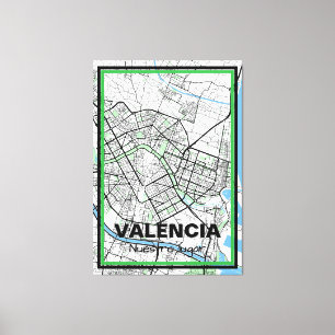 Lienzo mapa minimalista Valencia - Color natural