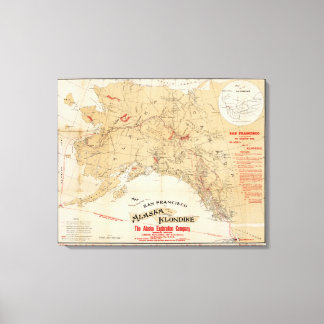Lienzo Mapa mostrando rutas desde San Francisco a Alaska