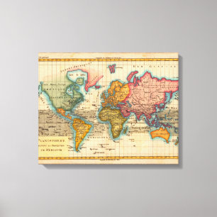 Lienzo Mapa Mundial 1780 Planisferio Antiguo de Bonne