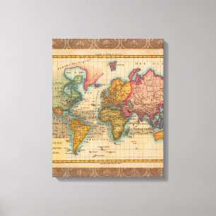 Lienzo Mapa Mundial 1780 Planisferio Antiguo de Bonne