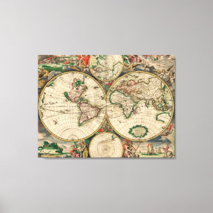 Lienzo Mapa Mundial Antiguo en Lona 1689