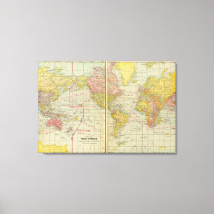 Lienzo Mapa mundial con rutas marítimas