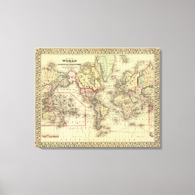 Lienzo Mapa mundial con rutas marítimas de exploradores (Anverso)