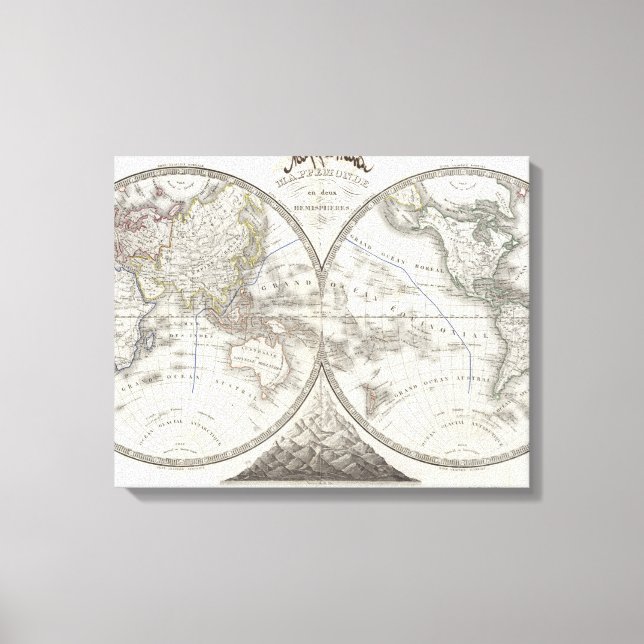 Lienzo Mapa mundial de 2 hemisferios (Anverso)