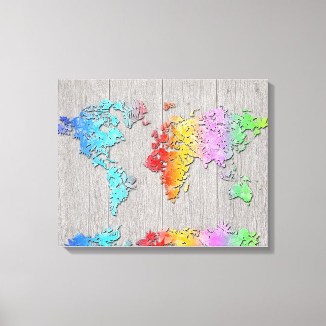 Lienzo mapa mundial de madera 7 (Anverso)