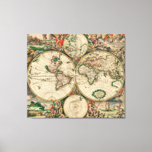 Lienzo Mapa Mundial de Vintage 1689
