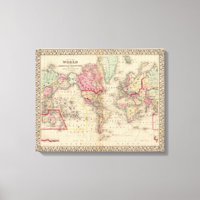 Lienzo Mapa mundial del Mercator por Mitchell (Anverso)
