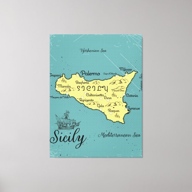 Lienzo Mapa Náutico de Sicilia Vintage (Anverso)
