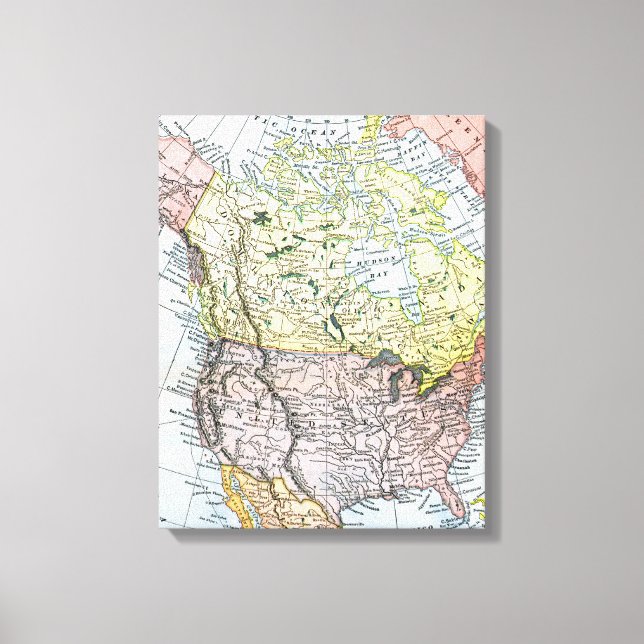 LIENZO MAPA: NORTEAMÉRICA, 1890 (Anverso)