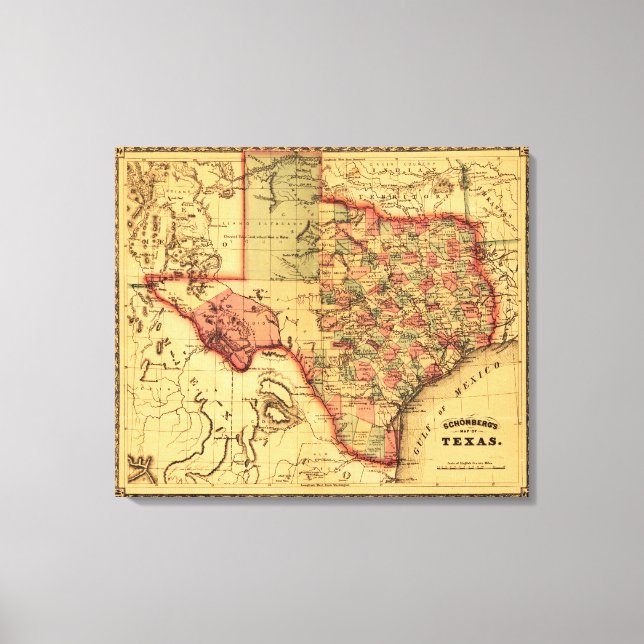Lienzo Mapa Panorámico de Texas (Anverso)