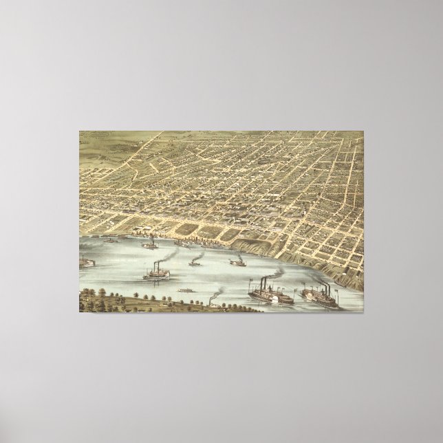 Lienzo Mapa pictórico de Memphis Tennessee (1870) (Anverso)