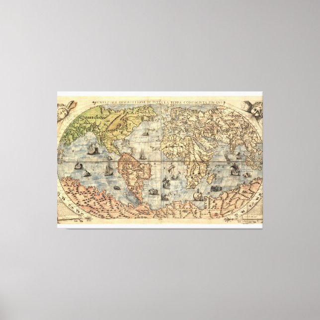 Lienzo Mapa pictórico del mundo antiguo 1565 Ferando Bert (Anverso)
