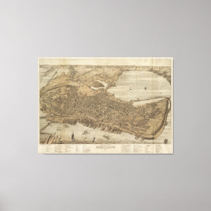Lienzo Mapa pictórico vintage de Portland Maine (1876)