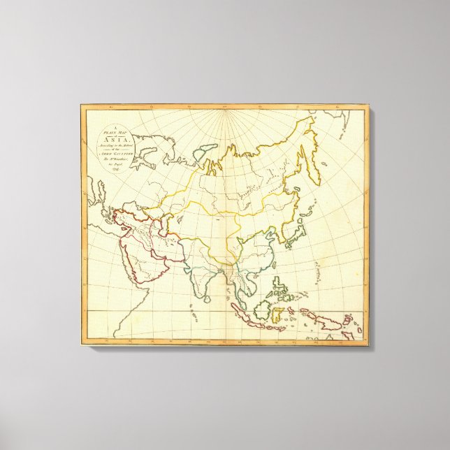 Lienzo Mapa plano de Asia (Anverso)