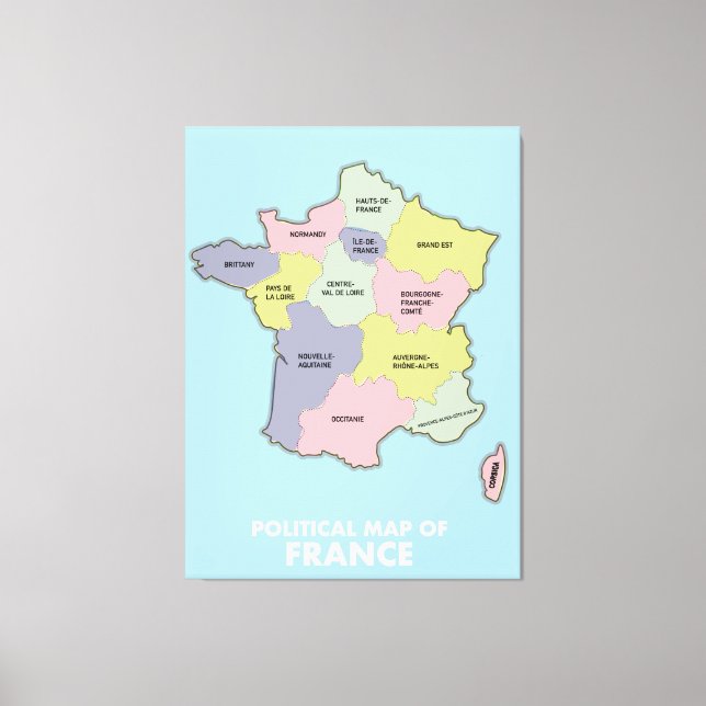 Lienzo Mapa político de Francia (Anverso)
