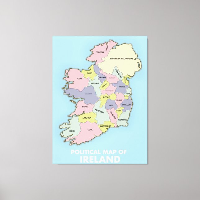 Lienzo Mapa Político De Irlanda. (Anverso)