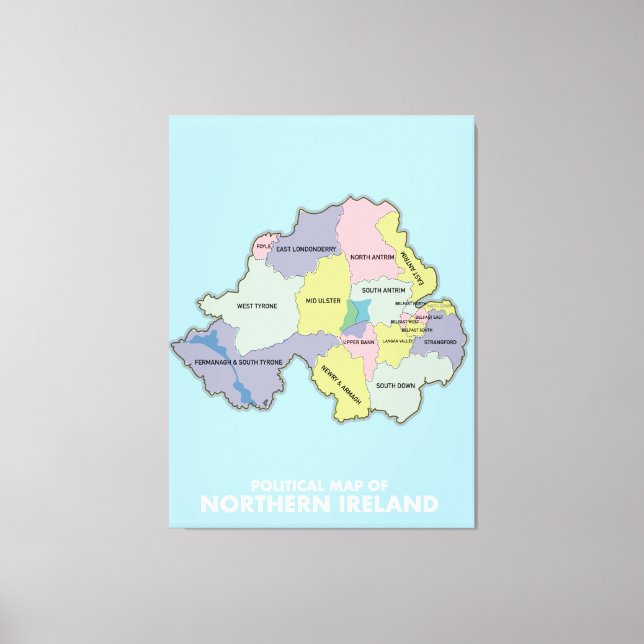 Lienzo Mapa Político De Irlanda Del Norte. (Anverso)
