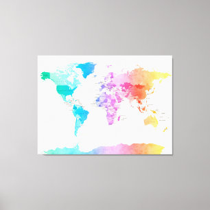 Lienzo Mapa político de las acuarelas del mundo
