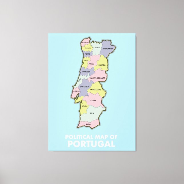 Lienzo Mapa político de Portugal (Anverso)