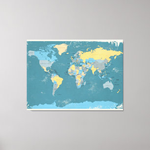 Lienzo Mapa político retro del mundo