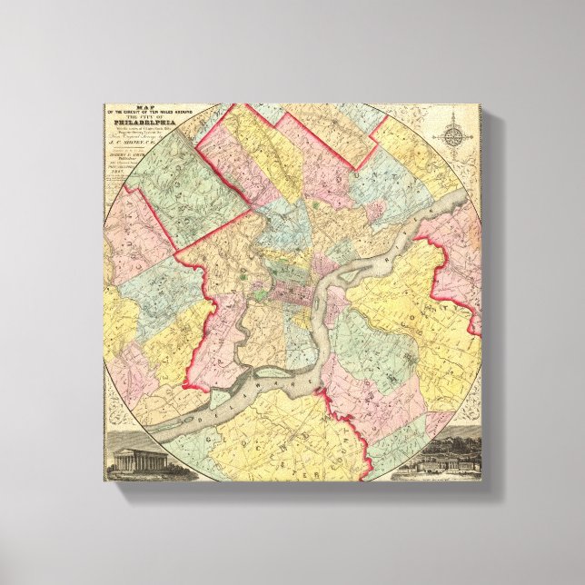 Lienzo Mapa Por La Ciudad De Filadelfia (Anverso)